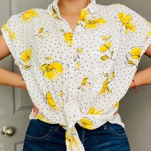 YELLOW FLORAL SHORT SLEEVE BLOUSE
